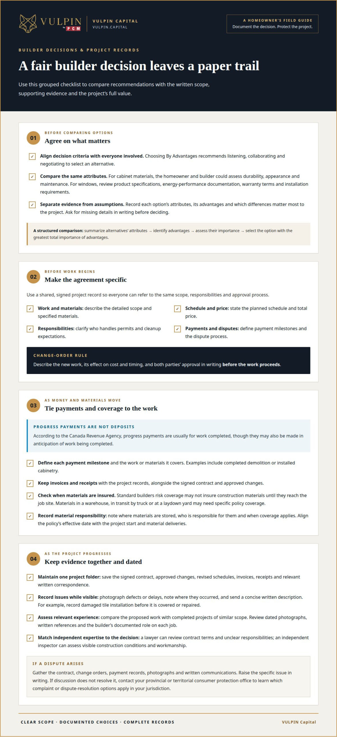 Ways to judge builder decisions and project prices fairly